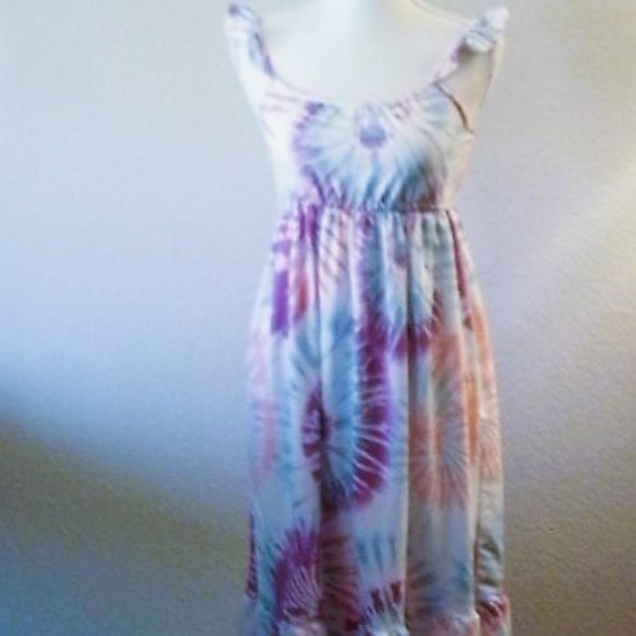 So Cool Size S tie dye. pink pastel blue ruffle on shoulder maxi dress - Picture 1 of 7